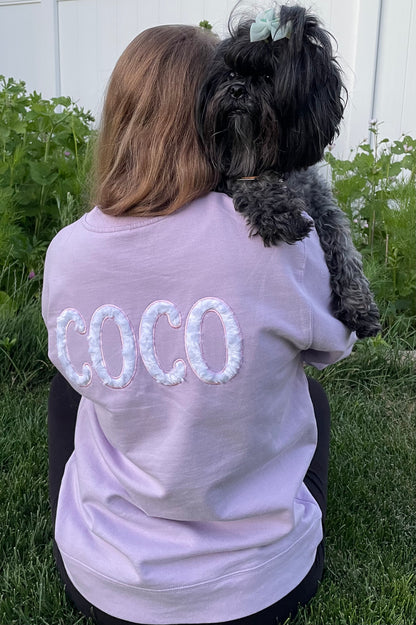 Add your pet's name on the back of your sweatshirt!