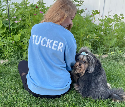 Soft, comfortable, high quality crewnecks. Colors available are pigment pink, baby blue, and forrest green. Personalized with Löwchen dog breed on front (Size 4X4in). Left chest embroidered graphic with a unisex fit, mid-weight fabric.